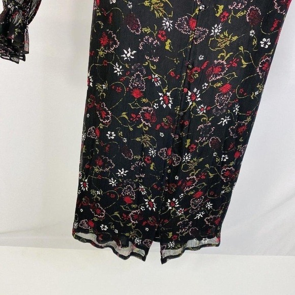 PAIGE Black w/ Maroon Floral Pattern L/S Viscose Button Dress Small S - Picture 4 of 8